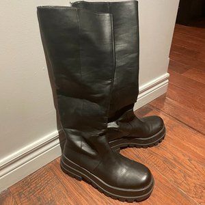 ZARA women's low heeled Tall Black  Chunky Boots Sz 40